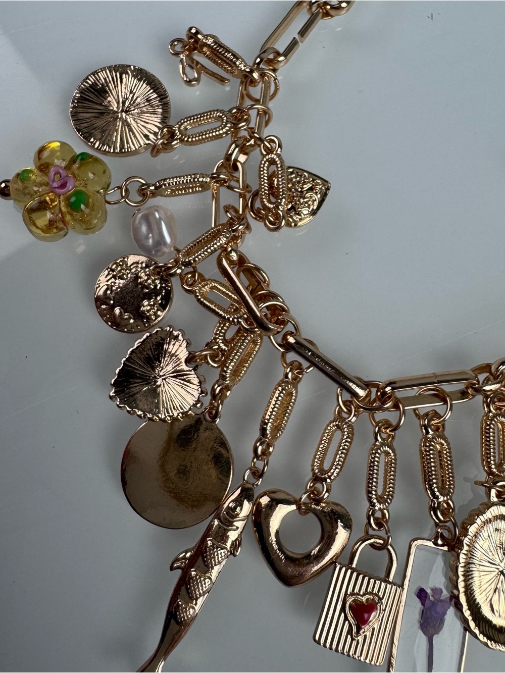 AE American Eagle Necklace Jewelry Charm Bangle Chainlink Gold Sardines Flowers - Picture 4 of 6
